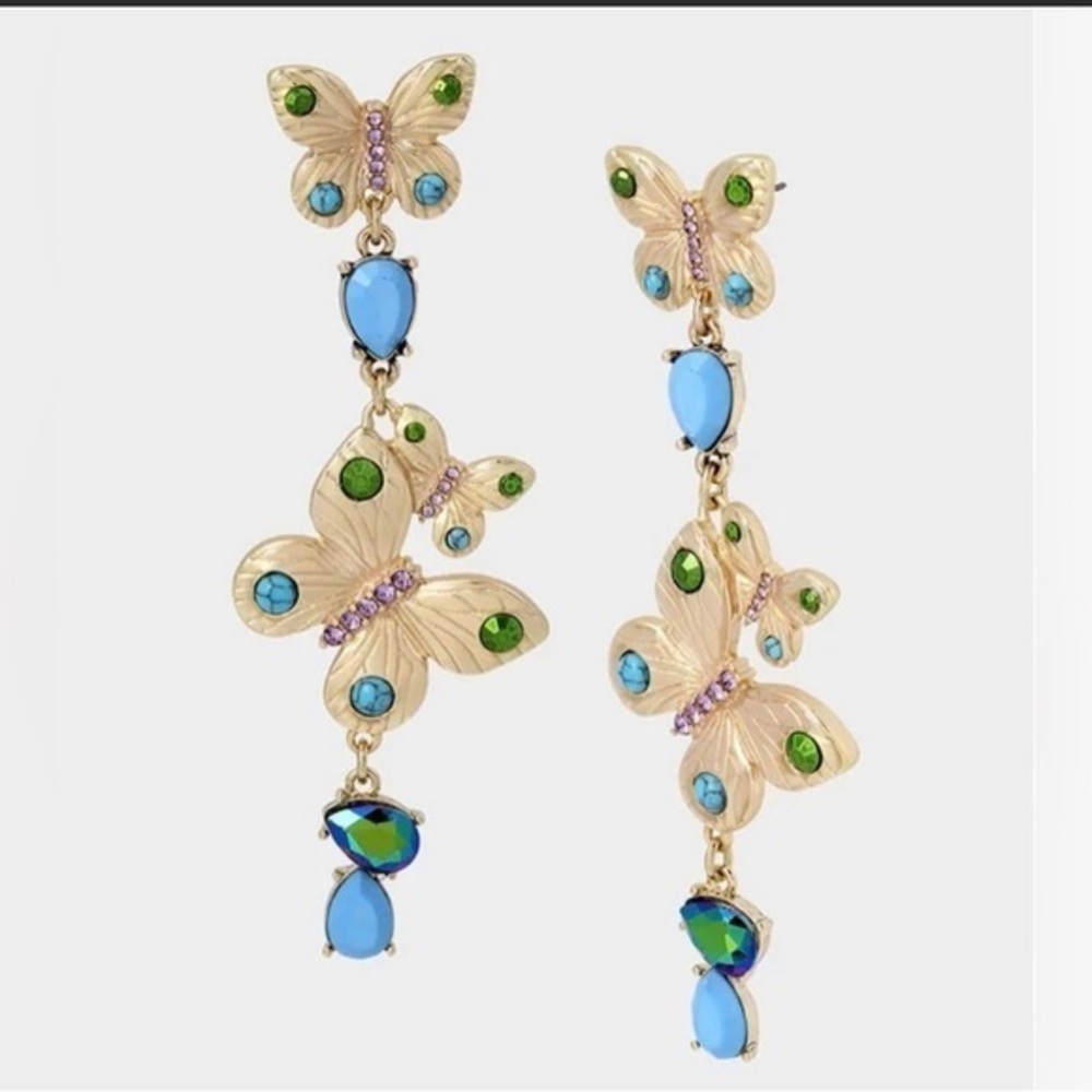 Betsey Johnson Women's Butterfly Linear Earrings Multi One Size
